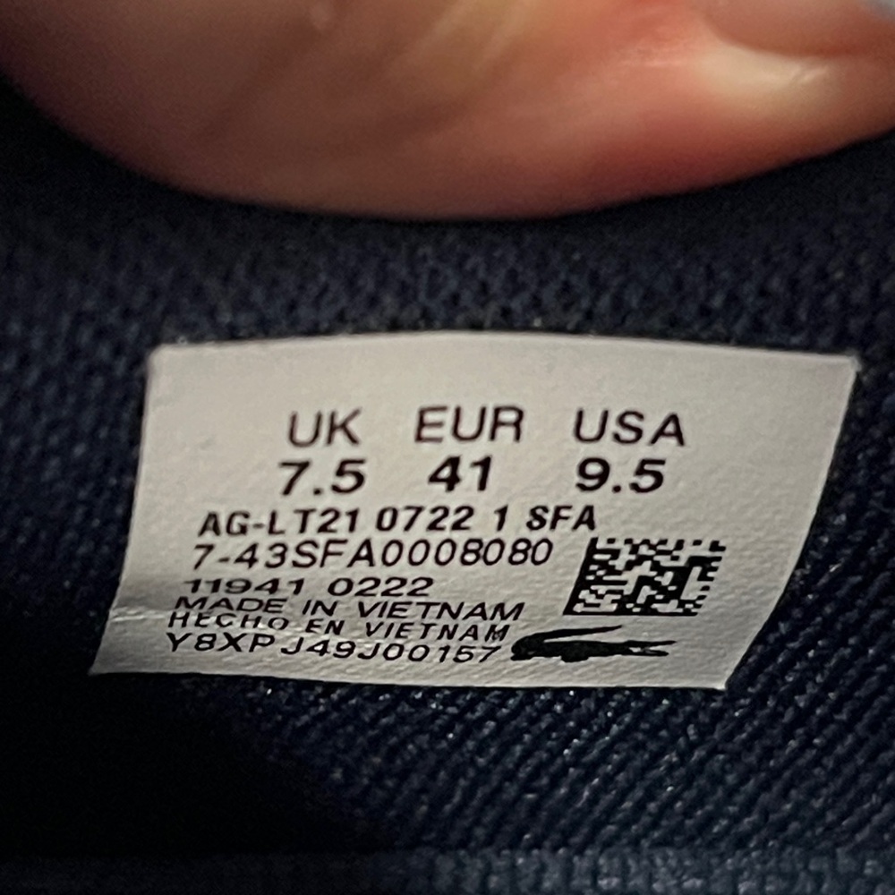 Lacoste AG-LT 21 men’s sneakers OrthoLite anti-microbial footbed. White blue 9.5 - Picture 12 of 12